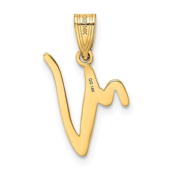 14k Yellow Gold, Mimi Collection, Small Script Initial V Pendant - Picture 3 of 5